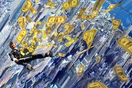 Preview: Business Concept With Executive And Money Falling Out Of The Sky