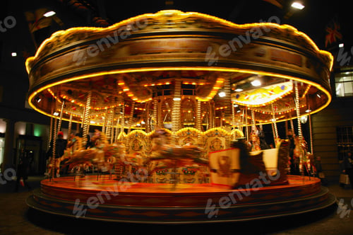 Preview: Blurred View Of Carousel Lit Up At Night, Covent Garden, London, United Kingdom