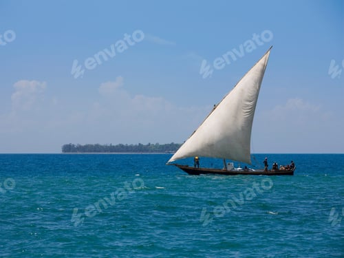 Preview: Dhow And Island In Zanzibar Channel, Zanzibar, Tanzania, Africa