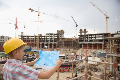 Preview: Boy With Drawing On Construction Site
