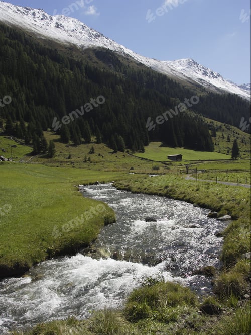 Preview: Scenic View Of Dischma Brook, View Into Dischma Valley, Davos, Graubuenden, Grisons, Switzerland