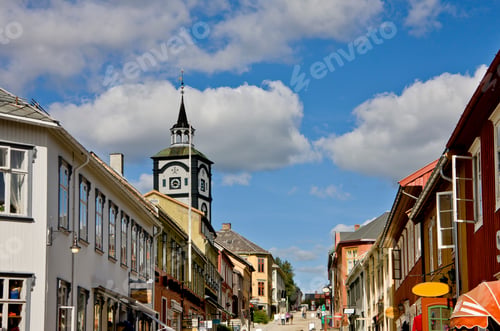 Preview: Row Of Houses And Church Tower In Roros, Sor-Trondelag, Trondelag, Norway