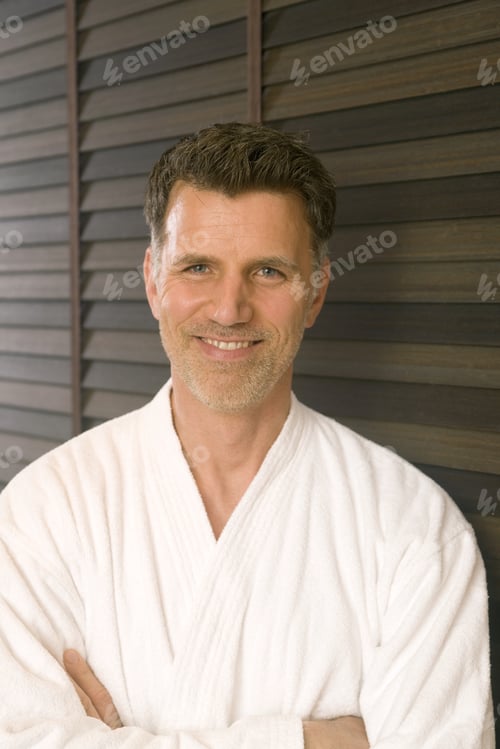Preview: Mature Man Wearing Bath Robe At Spa, Portrait