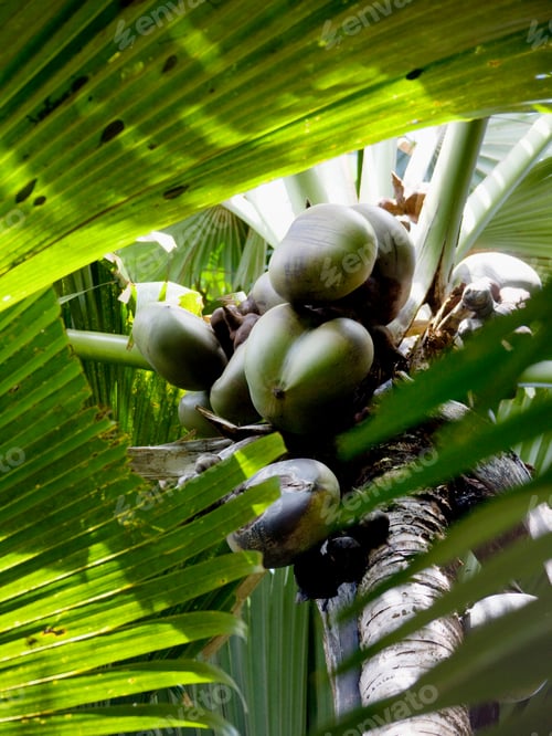 Preview: Coco De Mer With Fruit At Vallee De Mai Nature Reserve, Praslin Island, Seychelles