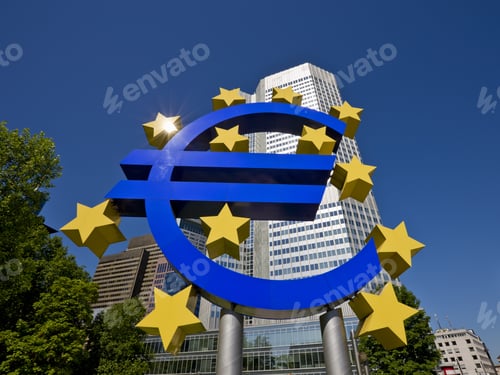 Preview: Euro Symbol In Front Of The European Central Bank Headquarters, Frankfurt, Hesse, Germany