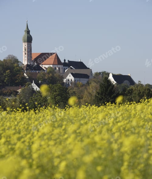 Preview: Andechs Abbey And Canola Field, Bavaria, Germany