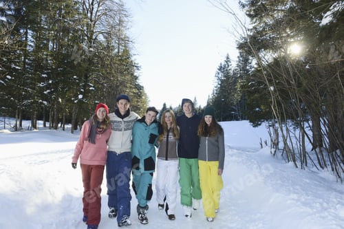 Preview: Young Friends Walking Together In Snow