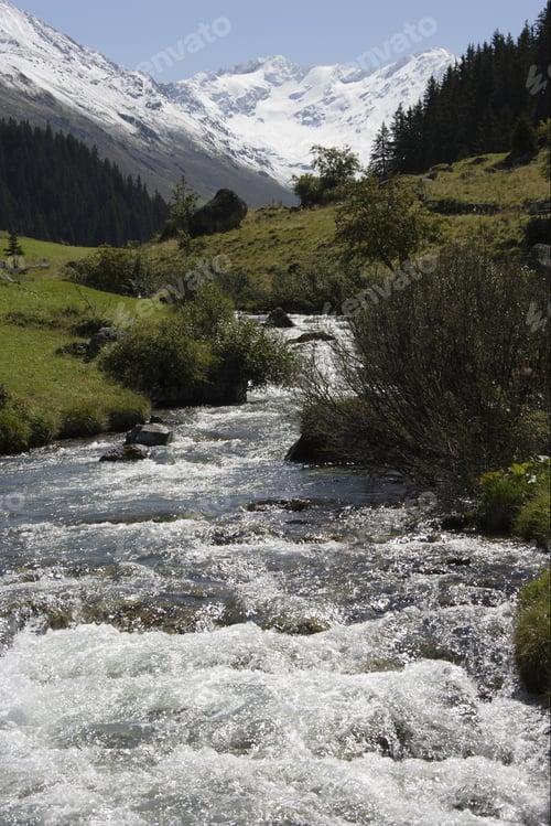Preview: Scenic View Of Dischma Brook, View Into Dischma Valley, Davos, Graubuenden, Grisons, Switzerland