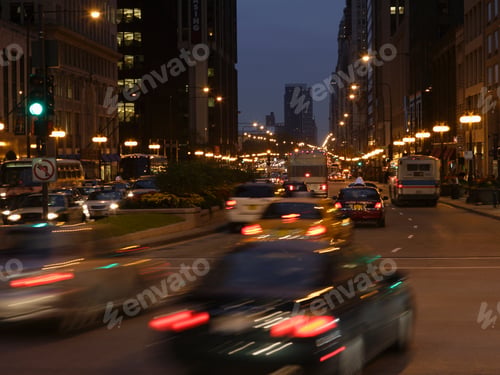 Preview: Traffic On Michigan Avenue North Bound At Night, Chicago, Illinois, United States
