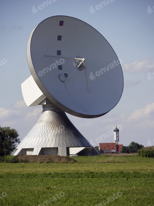Preview: Parabolic Antenna Satellite Dish In Field, Raisting, Bavaria, Germany