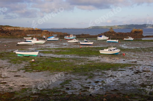 Preview: Small Fishing Boats At Low Tide, North Coast Of Guernsey, Channel Islands, Uk