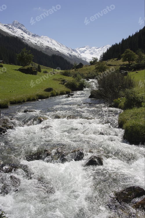 Preview: Scenic View Of Dischma Brook, View Into Dischma Valley, Davos, Graubuenden, Grisons, Switzerland