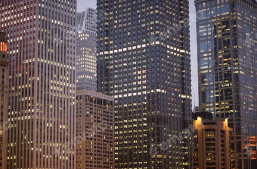 Preview: High Rises Lit Up At Night, Chicago, Illinois, United States