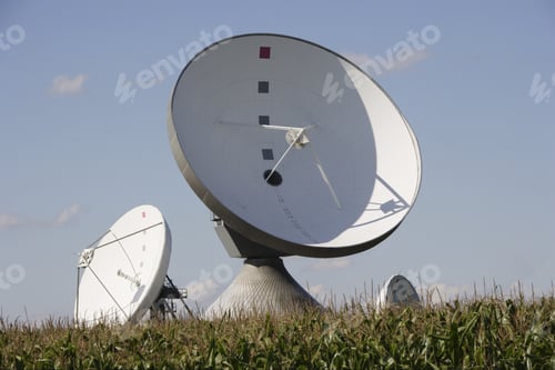 Preview: Parabolic Antenna Satellite Dishes In Field, Raisting, Bavaria, Germany