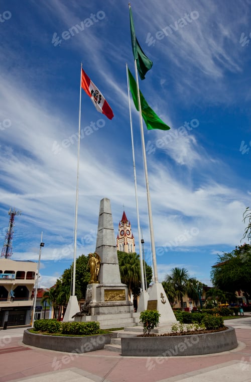 Preview: Obelisque On Iquitos Main Square With Church Iglesia Matriz In Background, Peru