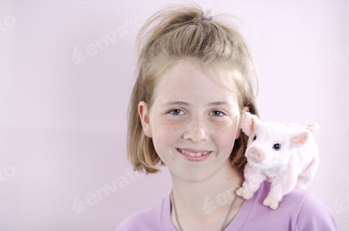 Preview: Young Girl With Toy Pig