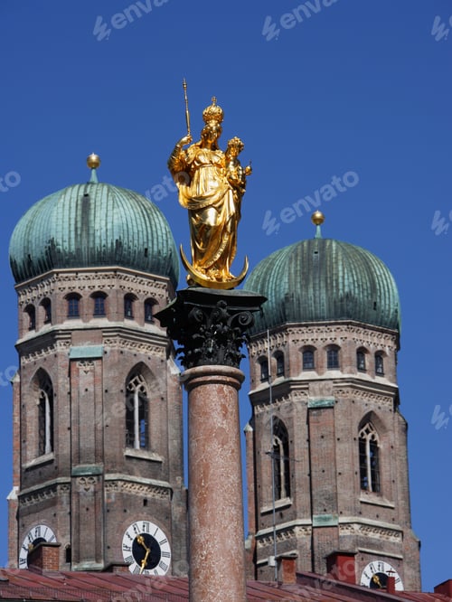 Preview: Marian Column, Cathedral Of Our Blessed Lady, Mariensaeule And Towers Of Frauenkirche, Munich