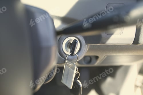 Preview: Close Up Of The Ignition Key In A Car