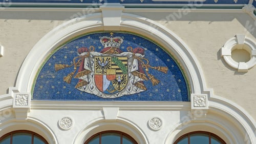 Preview: Coat Of Arms Detail In Mosaic On Government Building, Vaduz, Principality Of Liechtenstein