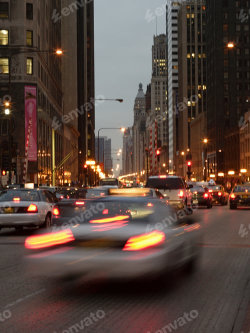 Preview: Traffic On Michigan Avenue North Bound At Night, Chicago, Illinois, United States
