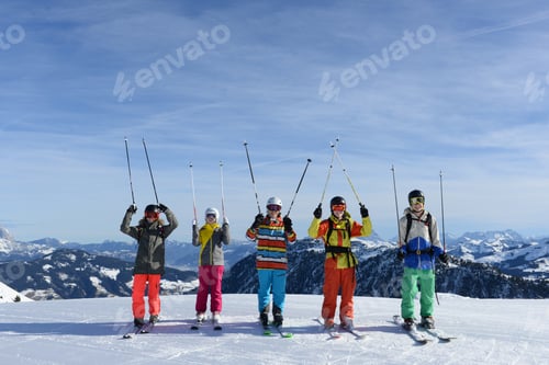 Preview: Portrait Of Teenage Friends On Skiing Holiday, Tirol, Austria, Europe