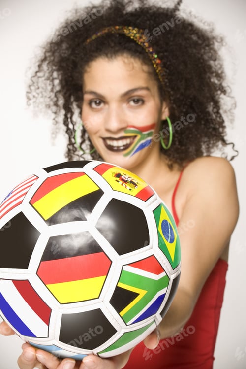 Preview: African Woman Holding World Championship Soccer Ball