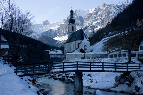 Preview: Pfarrkirche St. Sebastian With Reiteralm In Background, Ramsau Bei Berchtesgaden, Bavaria, Germany