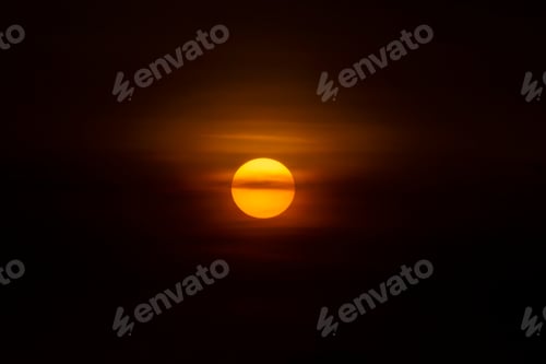 Preview: Big Sun With Soft Cloud On Sunset Sky.