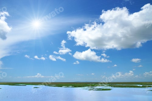 Preview: Blue Sky With Cloud And Sun.