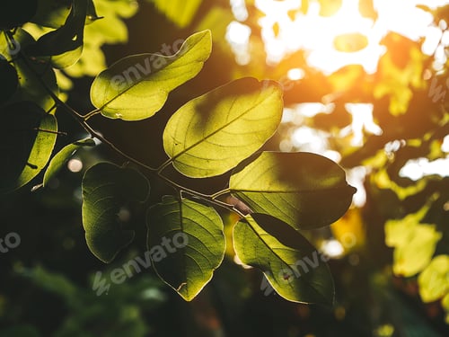 Preview: Close Up Of Leaves With Sunlight On Blur Background.