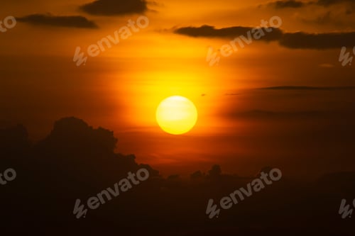 Preview: Sunset Sky With Silhouette Cloud In Golden Hour.