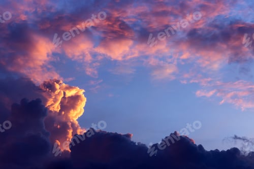 Preview: Red Clouds On The Blue Sky After Sunset.
