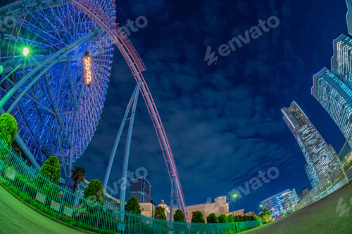 Preview: A Night View Of Yokohama Minato Mirai Seen Through A Fisheye Lens