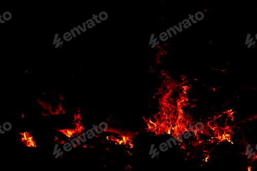 Preview: The Sparkle Of The Flames In The Dark Background With Black Space.