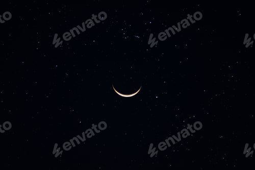 Preview: Crescent Moon In The Dark Night With Star.