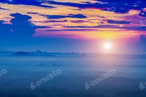 Preview: Sunrise And Blue Mountain With Mist At Kra-Bi, Thailand