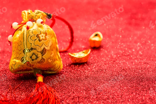 Preview: Chinese New Year, China Gold Ingots And Traditional Asian Style (Foreign Text Means Blessing And