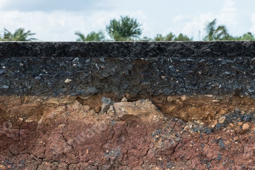 Preview: The Layer Of Asphalt With Soil And Rock. Un-Focus Image.