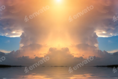 Preview: Sunrise Sky On The Lake With Silhouette Tree.