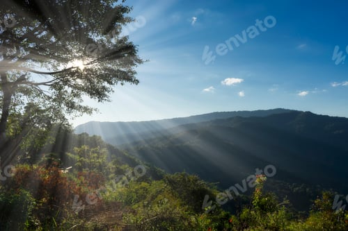 Preview: The Mountain Landscape With Sunlight And Blue Sky.