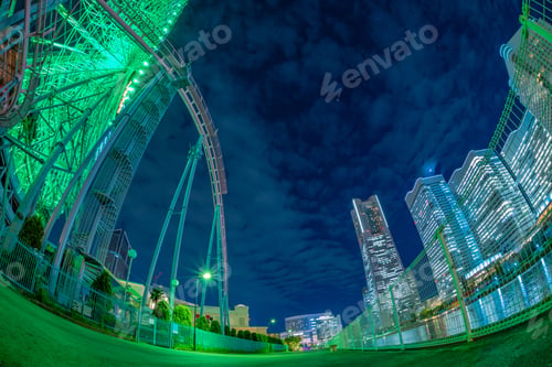 Preview: A Night View Of Yokohama Minato Mirai Seen Through A Fisheye Lens