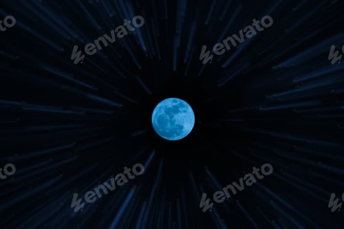 Preview: Night Sky And Blue Full Moon With Motion Star.