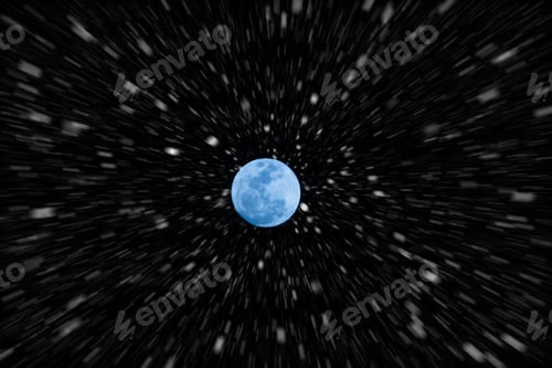 Preview: Motion Snow Fall In Night Sky And Blue Full Moon.