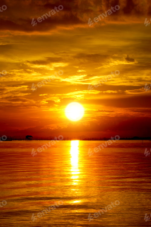 Preview: Sunset At The Twilight. Beautiful Clouds Golden Sky.