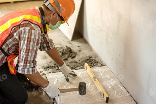 Preview: Worker Man With Safety Helmet Construction Building Industry, New Home, Construction Interior