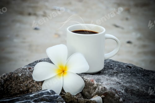 Preview: Coffee On The Beach And Frangipani Flower.