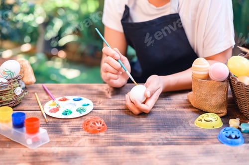 Preview: Mom Coloring Eggs For Easter Celebration On April. Preparing And Painting For Family Celebrate And