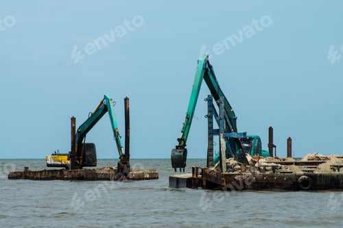 Preview: Machines Are Dredging Sand In The Sea. For Use In Industry.