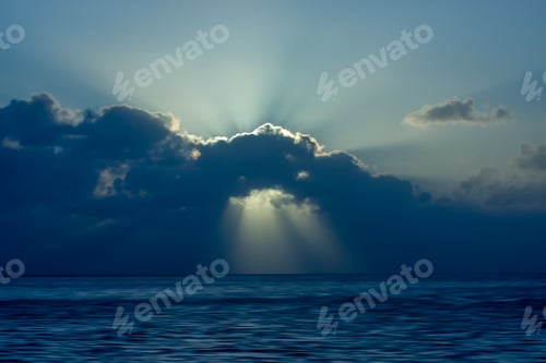 Preview: Sunset At The Lake In Blue Hour With Sun Ray And Motion Wave.