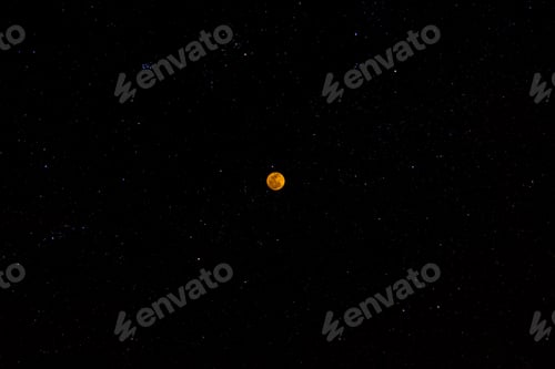 Preview: The Minimal Orange Full Moon In The Night With Star.